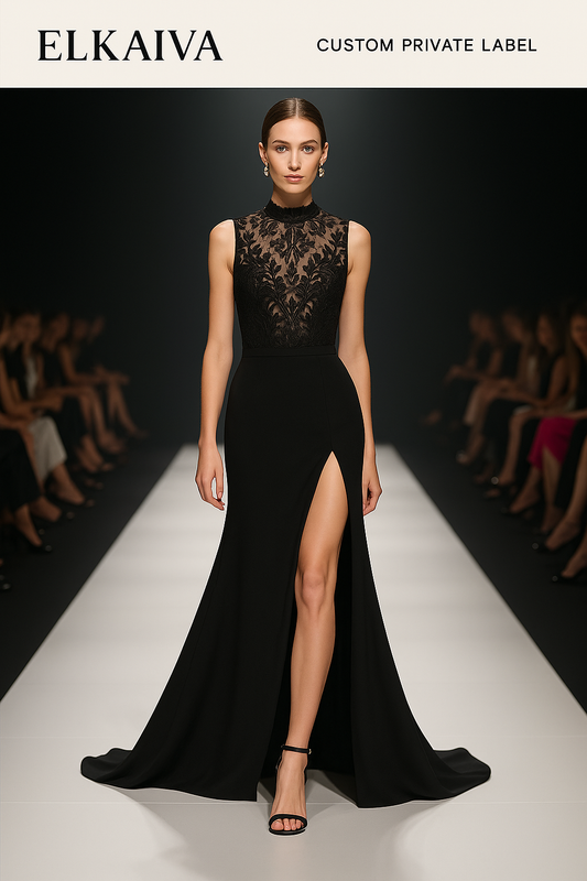 Custom Black Lace Evening Gown –  Private Label